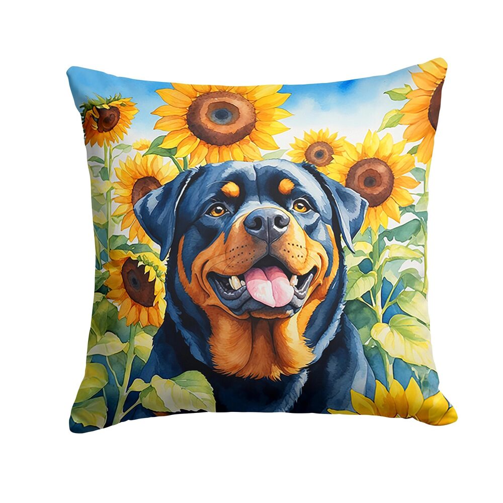 3985 in Sunflowers Throw Pillow, 14Hx14W, Rottweiler 6150